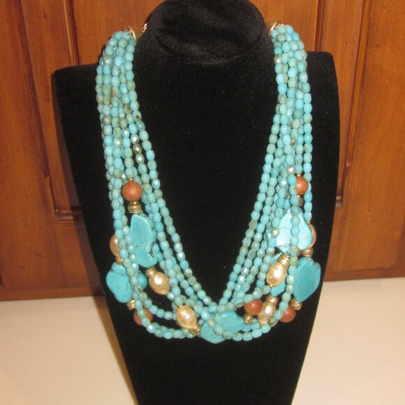 Multi Strand Turquoise Color Necklace - Picture 1 of 2
